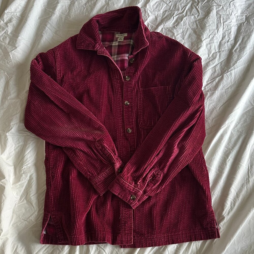 LL Bean Flannel-Lined Corduroy Shirt in Cranberry (Size XS)